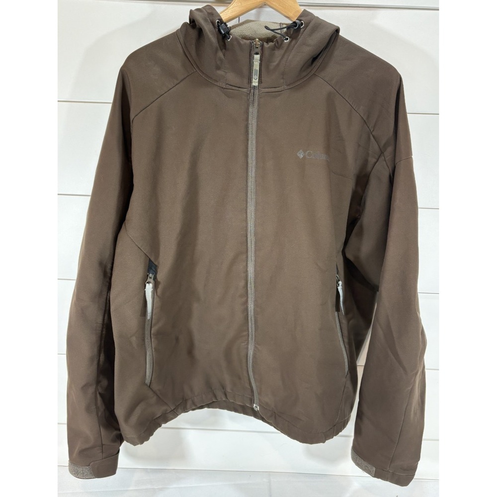 Columbia Jacket Womens XL Brown Softshell Fleece Lined Full Zip Pocket Hood Coat